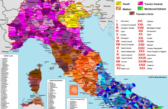 Map of Italian Languages and dialects