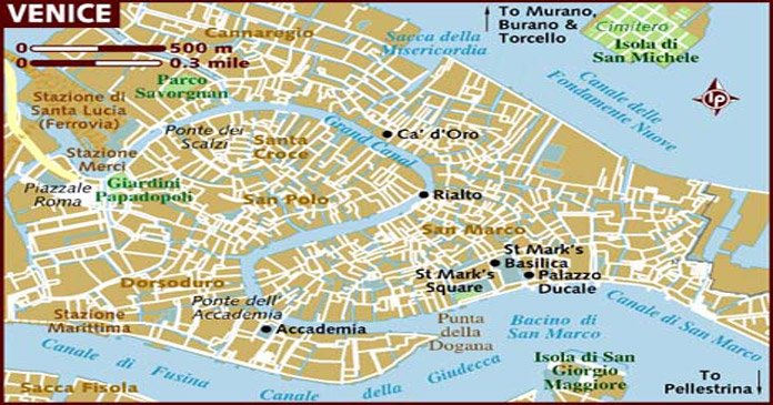 Map of Venice with major Places + Sights