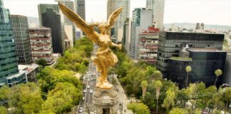 Mexico City Angel of Independence skyline view with updated 2025 tourist safety guide