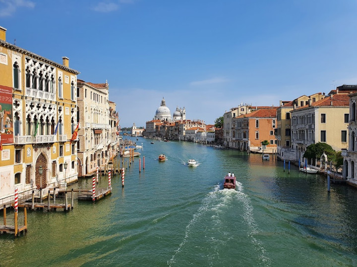 Venice Italy canal view in 2025 with updated information about sinking and flood safety.
