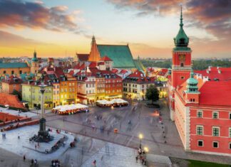 Warsaw Poland skyline with safe tourist districts and 2025 travel safety guide